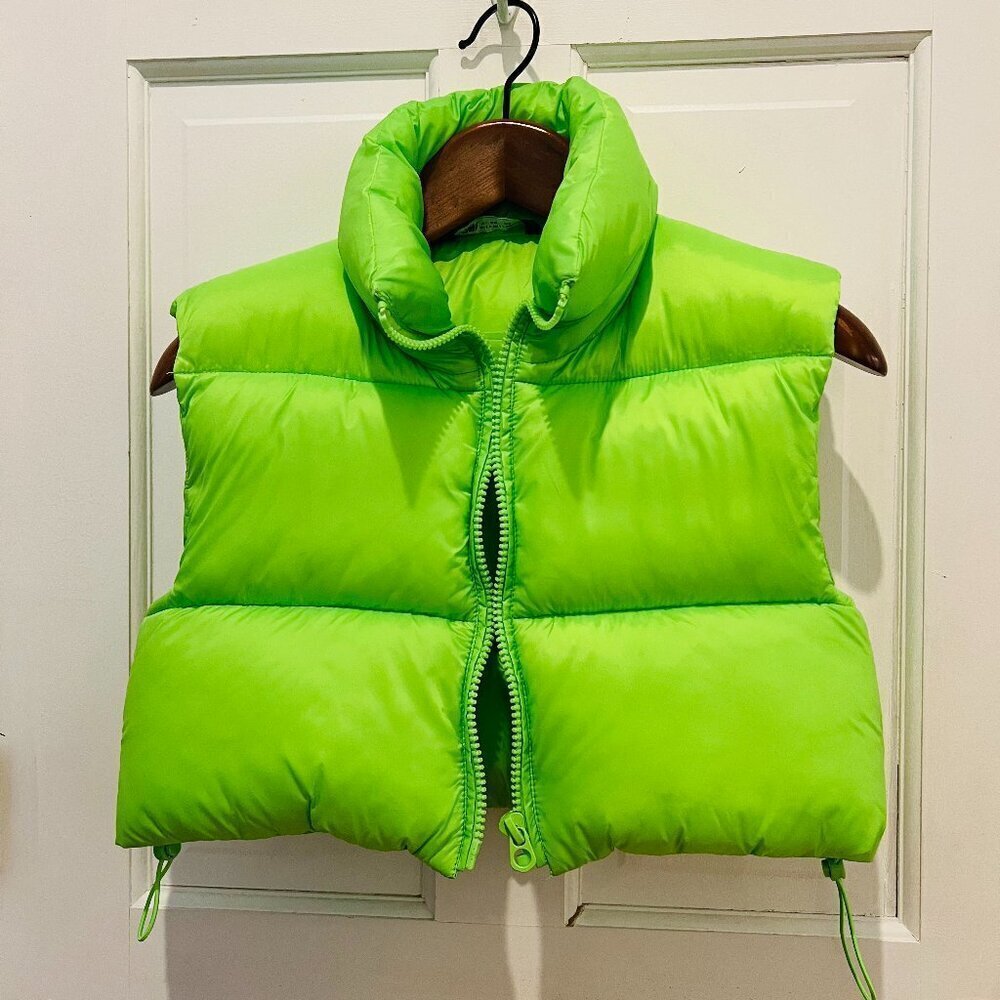 Zara Cropped Neon Puffer Vest Size S-M